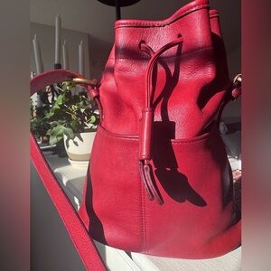 Vintage Coach Red Leather Drawstring Bag